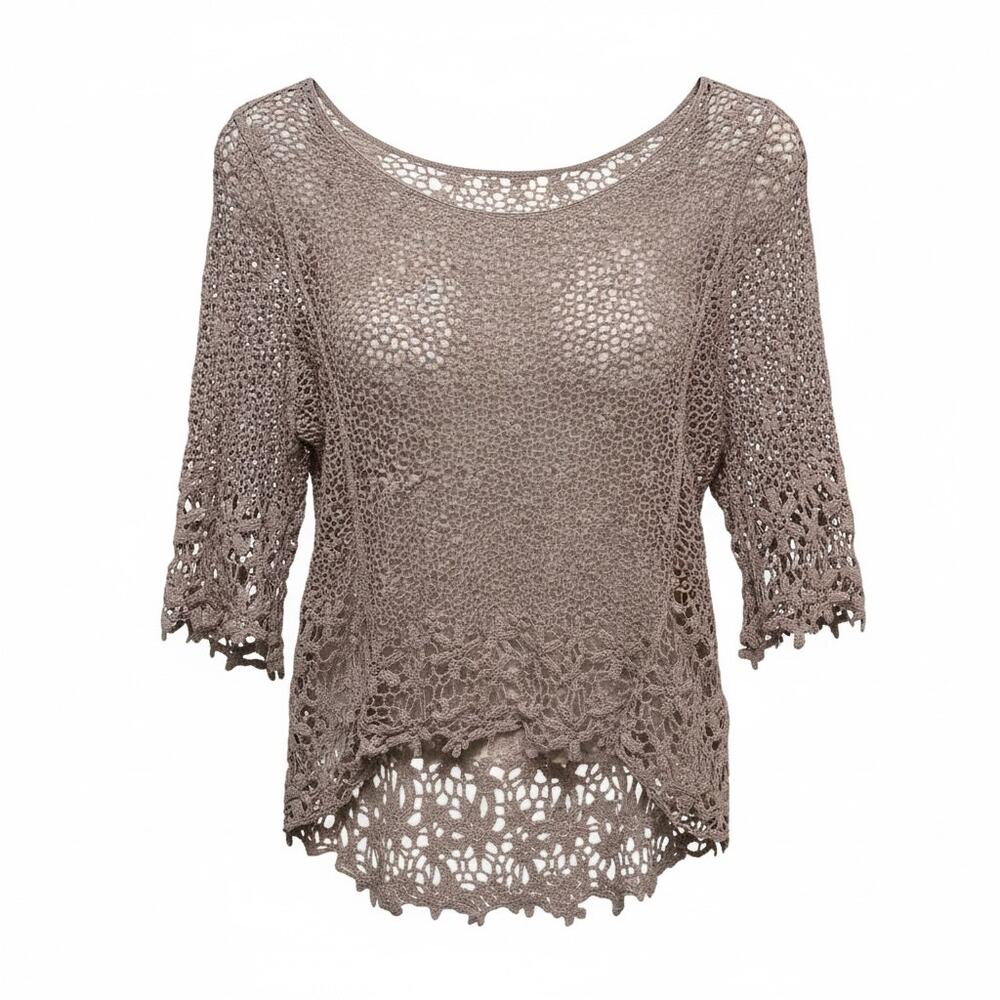 Mosaic & Co Beige Blouse Cottagecore Romantic XL Lace Crochet Boho Whimsy